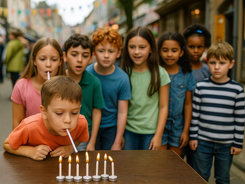 Kinder beim Kerzen auspusten kompr.